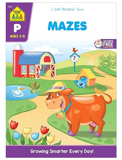 School Zone - Mazes Workbook - 32 Pages, Ages 3 to 5, Preschool, Kindergarten, Maze Puzzles, Wide Paths, Colorful Pictures, Problem-Solving, and More (School Zone Get Ready!™ Book Series)