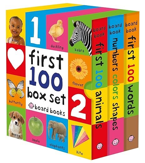 First 100 Board Book Box Set (3 books): First 100 Words, Numbers Colors Shapes, and First 100 Animals