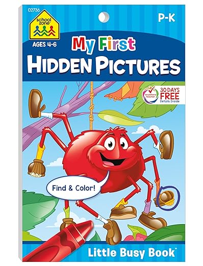 School Zone - My First Hidden Pictures Workbook - Ages 4 to 6, Preschool to Kindergarten, Activity Pad, Search & Find, Picture Puzzles, Coloring, and More (School Zone Little Busy Book™ Series)